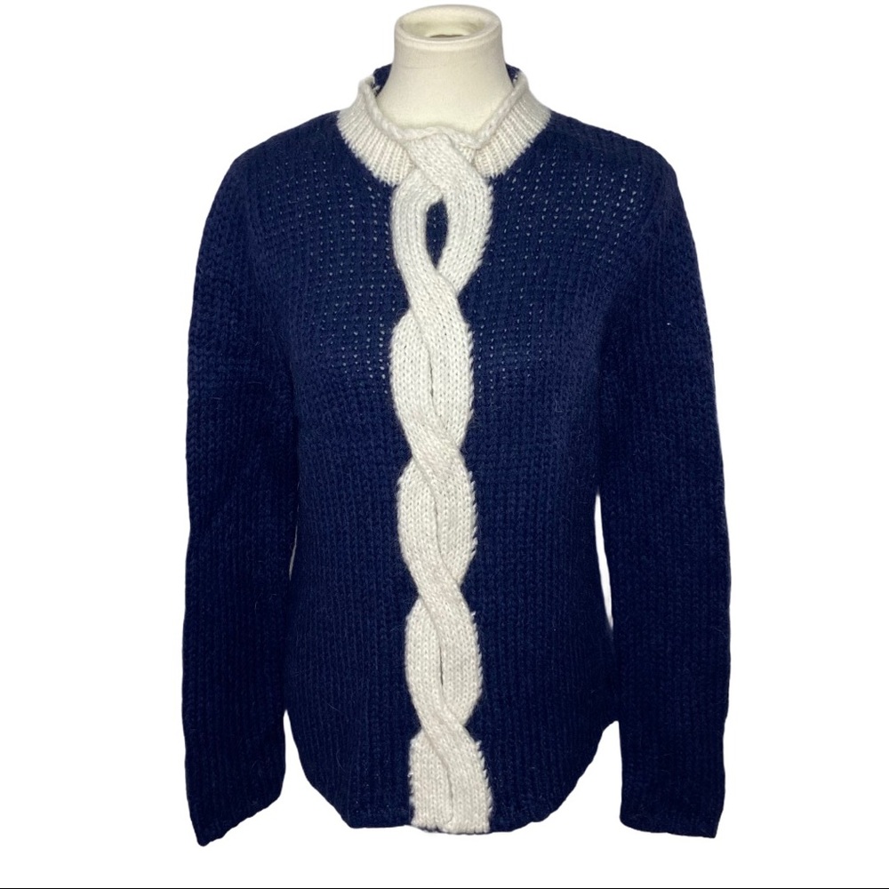 Vintage LL Bean Mohair/Wool Blend Sweater Navy Blue Cream